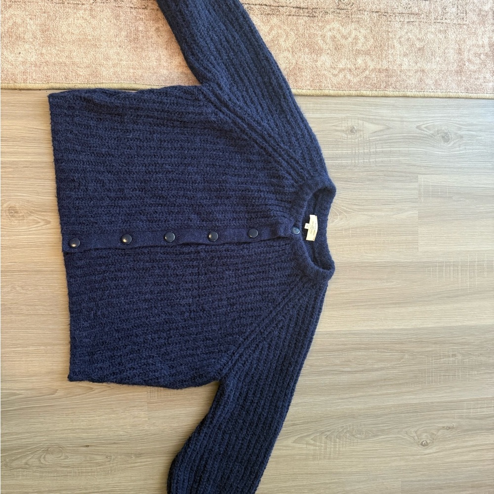 Sezane Navy Chunky Ribbed Button Cardigan - Picture 5 of 6